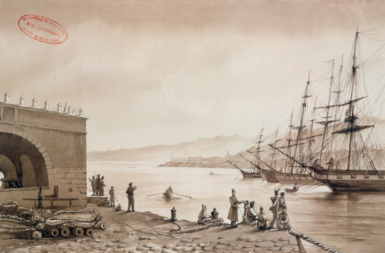 Pohled na pevnost Bab Azoun z přístavu, Alžír, asi 1830-31 (čb na papíře) od Yung