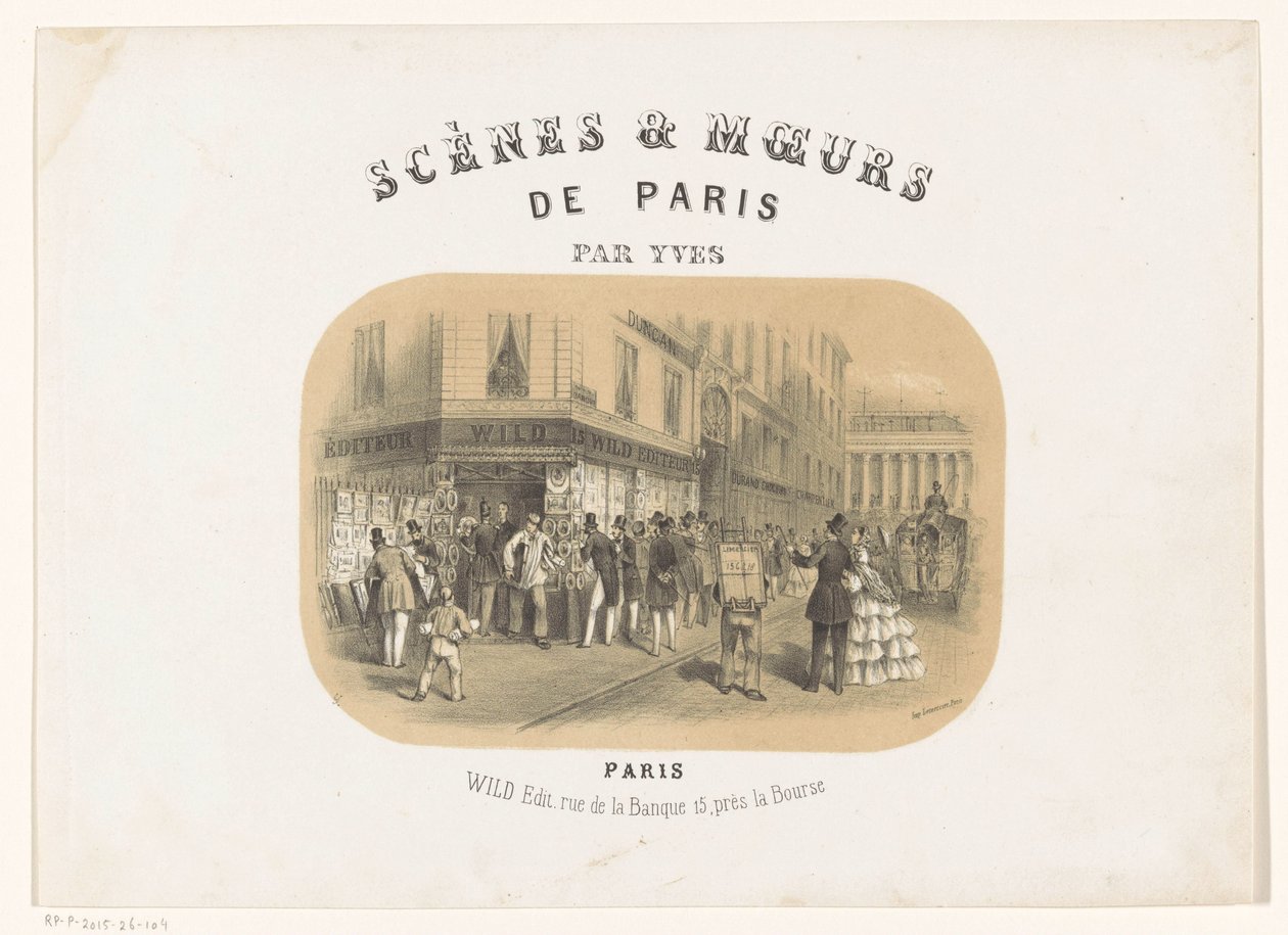 Exteriér nakladatelství Wild v Paříži Scény a moeurs de Paris (název série na objektu) od Yves