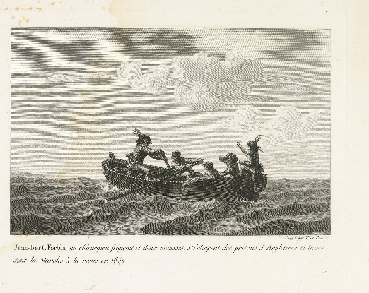 Jan Bart uteče z anglického vězení a přepluje na veslici Kanál, 1689 Jean-Bart, Forbin, un Operations français et deux mousses s