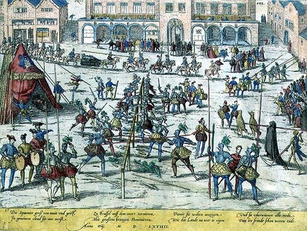 Turnaj pořádaný v Bruselu Španěly, aby podpořili morálku vojáků a zdůraznili, že Nizozemsko je nyní jejich od Zacharias (school of) Dolendo