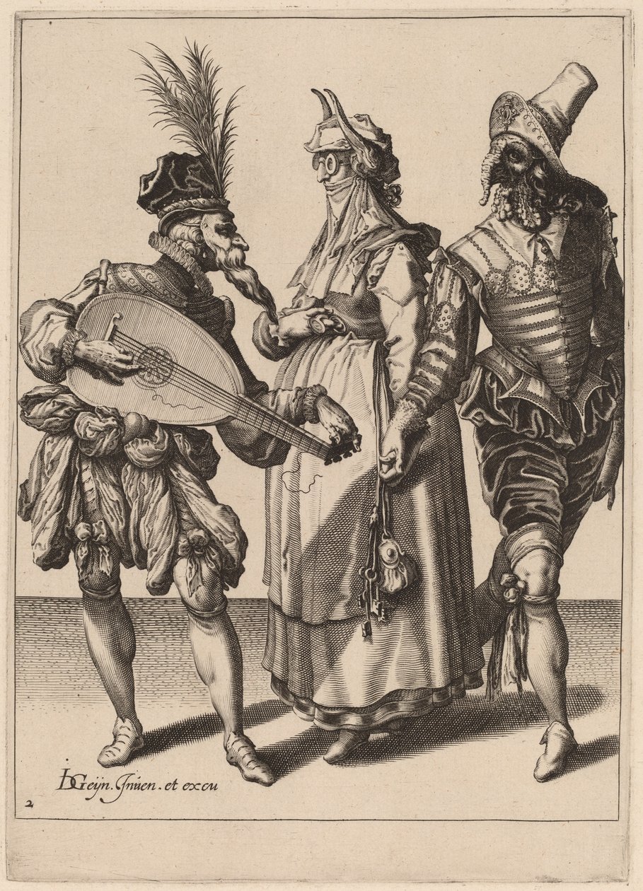 Pár oslovený hráčem na loutnu od Zacharias Dolendo after Jacques de Gheyn II
