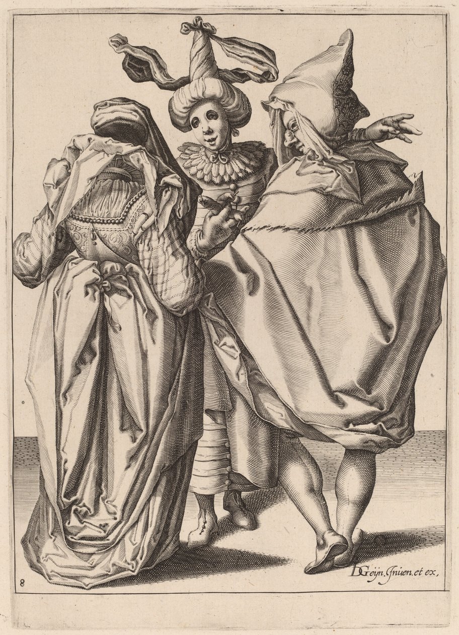 Pár oslovující gestikulujícího mladého muže od Zacharias Dolendo after Jacques de Gheyn II