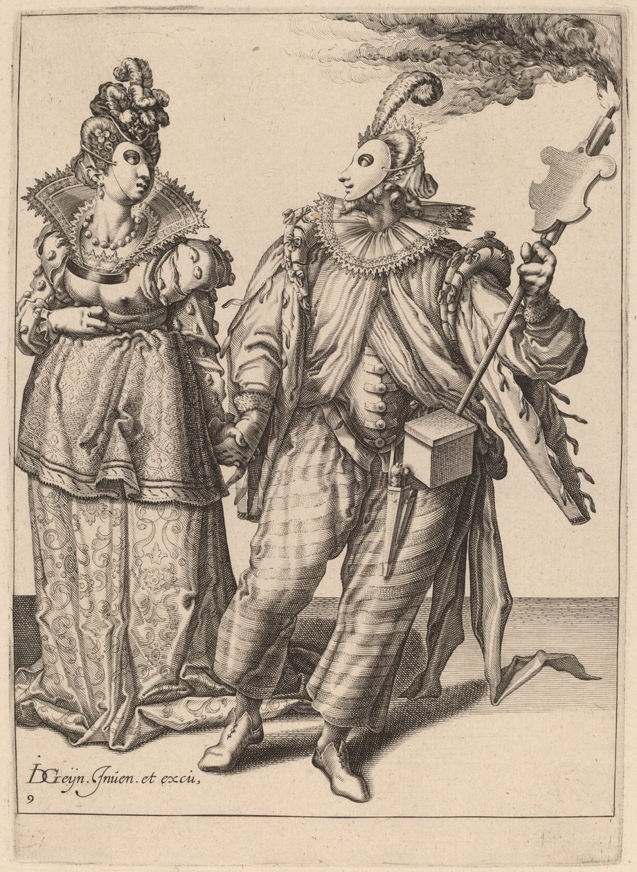 Žena vedená hráčem držícím pochodeň od Zacharias Dolendo after Jacques de Gheyn II