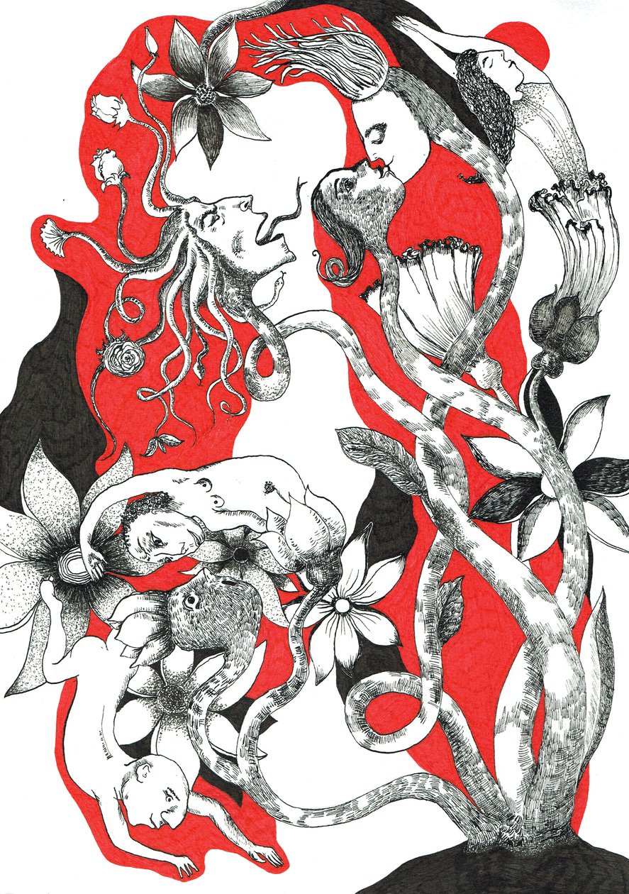 Malí lidé, 2018 (kresba tuší na papíře) od Sabina Nedelcheva Williams