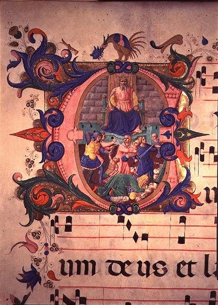 Misál 515 f.13v The Massacre of the Innocents, ze sborové knihy popravené před rokem 1449 (podrobnosti viz 88910-11) od Zanobi di Benedetto Strozzi