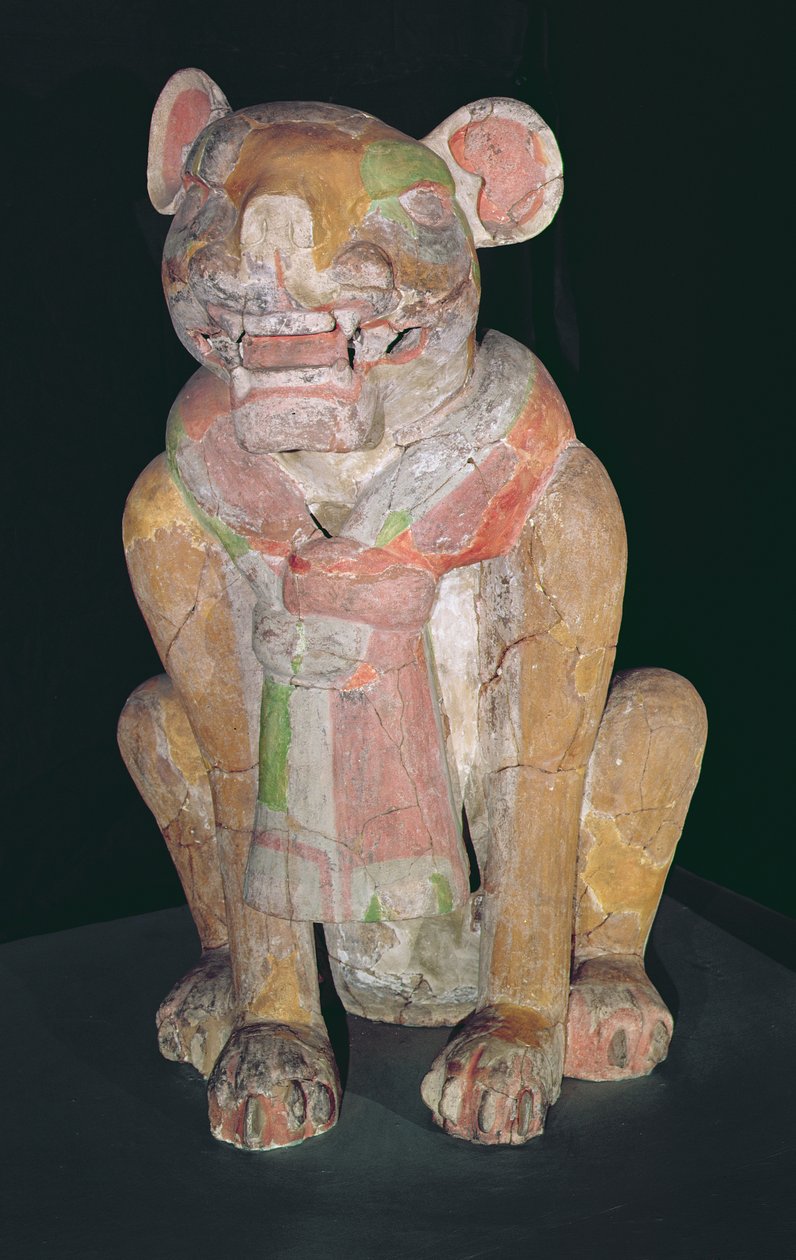 Urna představující jaguára, Monte Alban, Oaxaca, období II (keramika) od Zapotec
