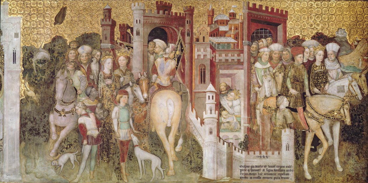 Průvod královny Teodolindy, z knihy "Příběhy královny Teodolindy dei Longobardi", od Zavattari Family