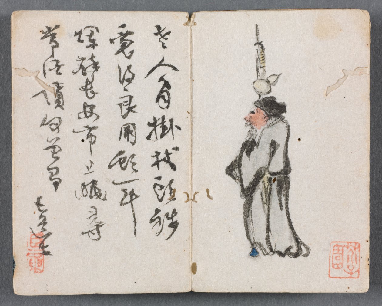 Miniaturní album s postavami a krajinkou Muž s hůlkou, 1822. od Zeng Yangdong