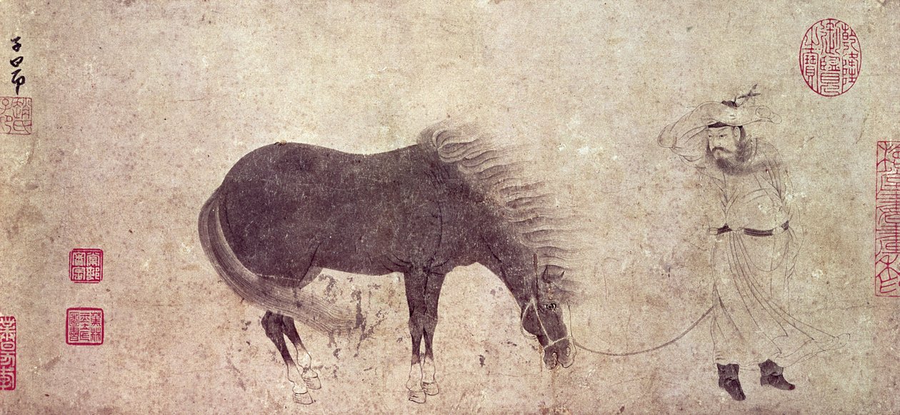 Kůň a ženich v zimě (inkoust na papíře) od Zhao Mengfu Chao Meng Fu or