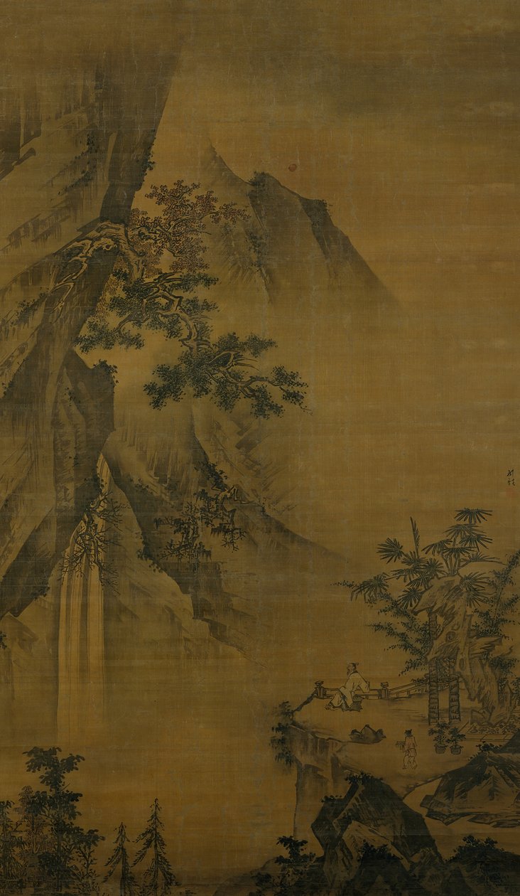 Učenec při pohledu na vodopád, konec 15. století. od Zhong Li