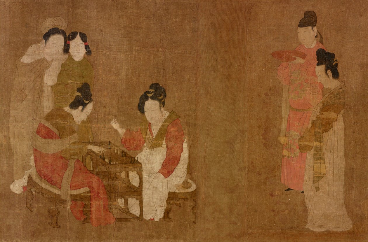 Soudní dámy hrající dvojité šestky. Volnější. Detail od Zhou Fang