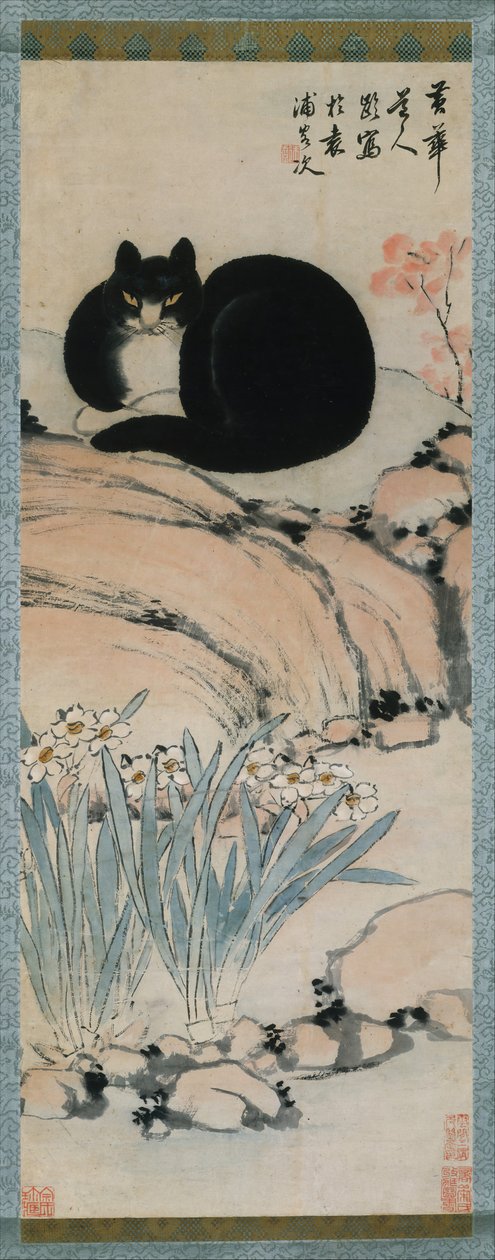 Černá kočka a narcis, 19. století. od Zhu Ling