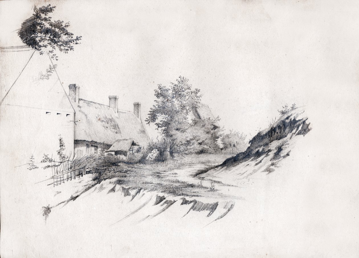 Doškový statek ve střední Francii. cca 1850 (nákres) od . .