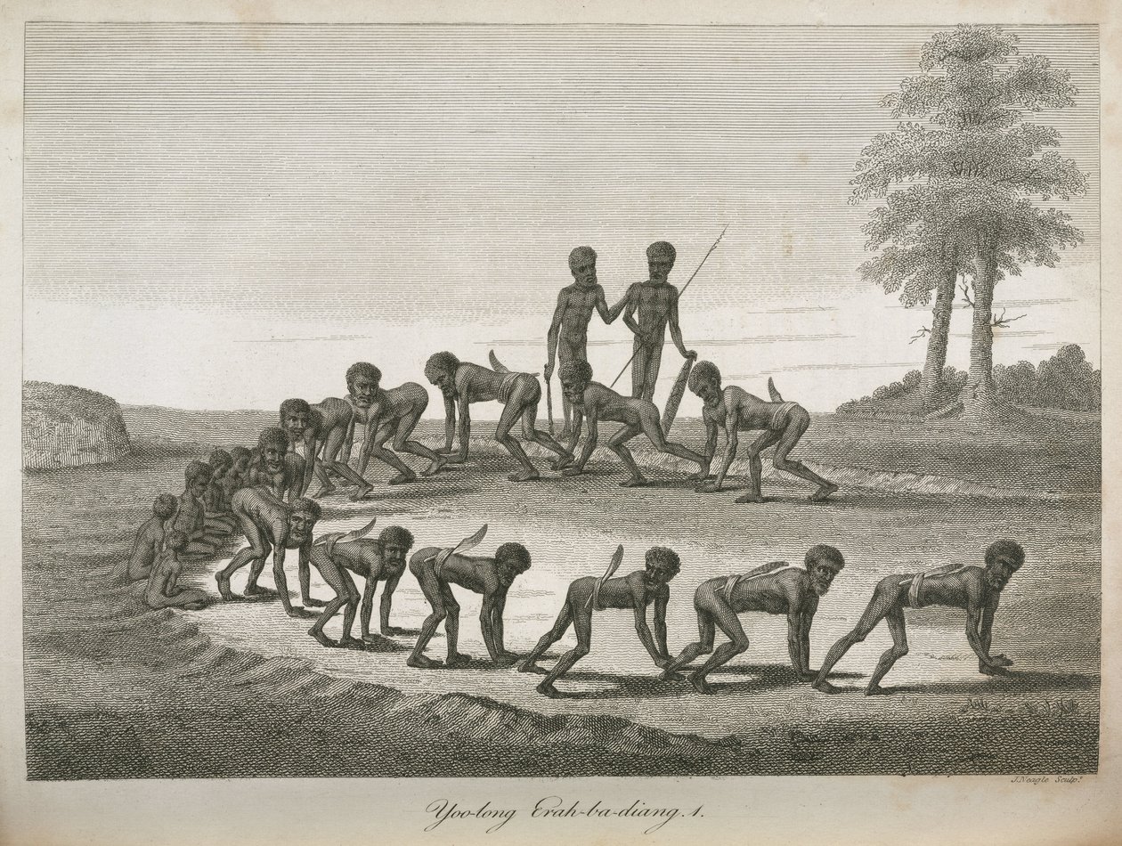 Domorodí muži napodobující psy, Austrálie od Frederick (attr. to) Barnard