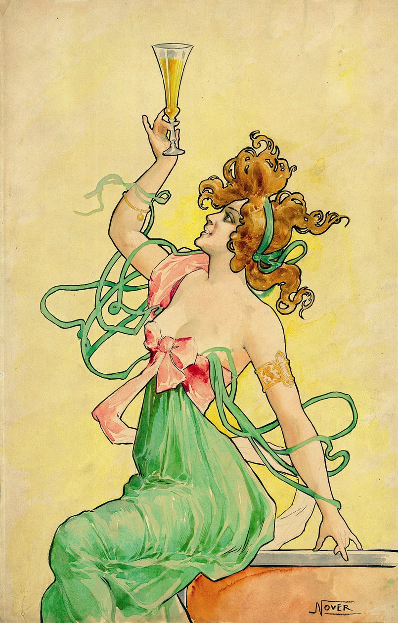 Absinthe Blanqui, c 1900, model (tuš, pastel a akvarel) pro reklamní plakát, mezi lety 1898 a 1901, signováno Nover, palindrom tiskárny Revon, Paříž od Frederick (attr. to) Barnard