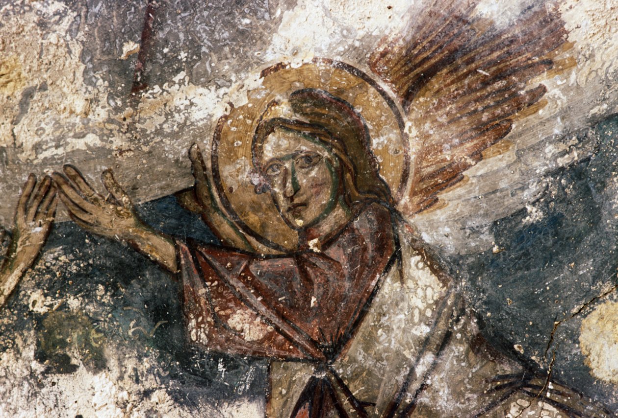 Anděl, freska v byzantském kostele Agios Georgios, Apodoulou, Kréta, Řecko (foto) od Georg Carl Heinrich Dollmann
