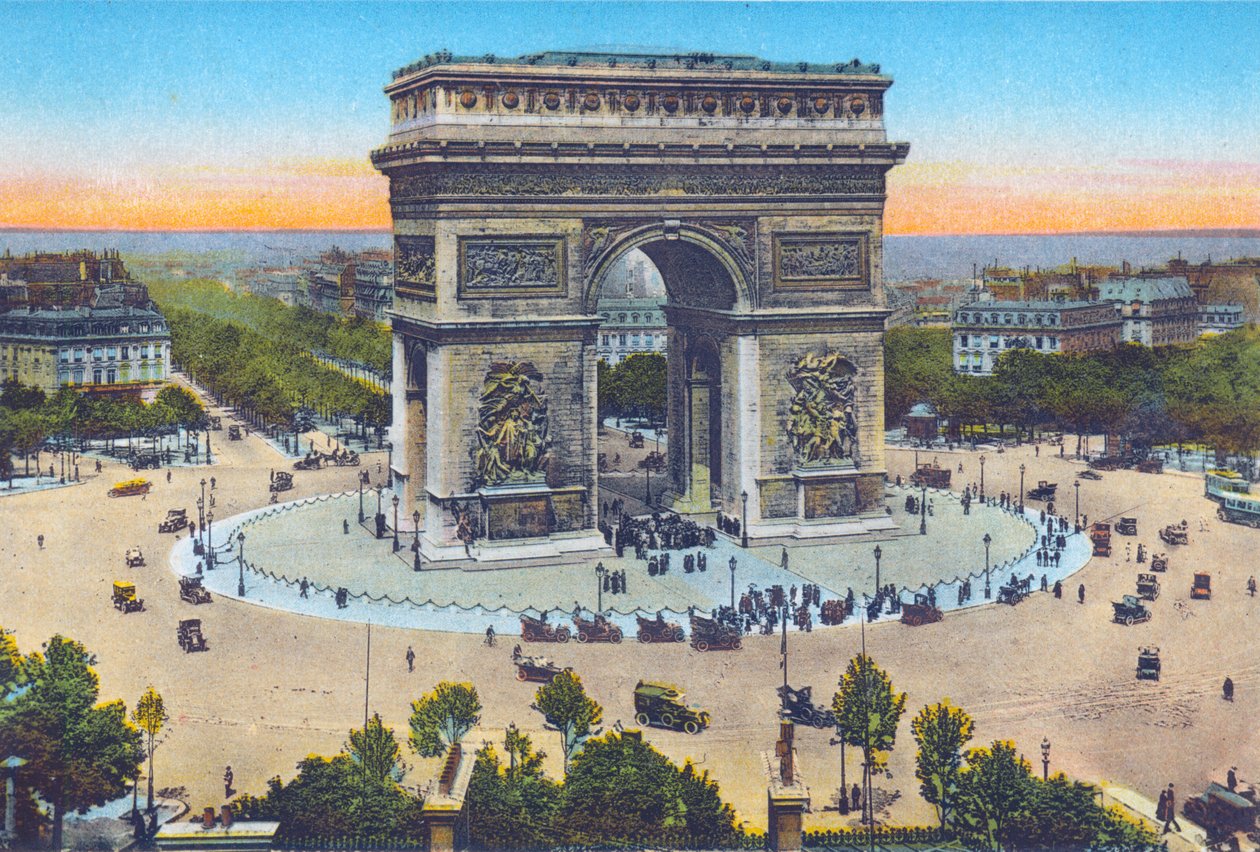 Vítězný oblouk, z knihy "Souvenirs De Paris - Monuments Vues en Couleurs" (barevná litografie) od Hippolyte Lalaise Devéria