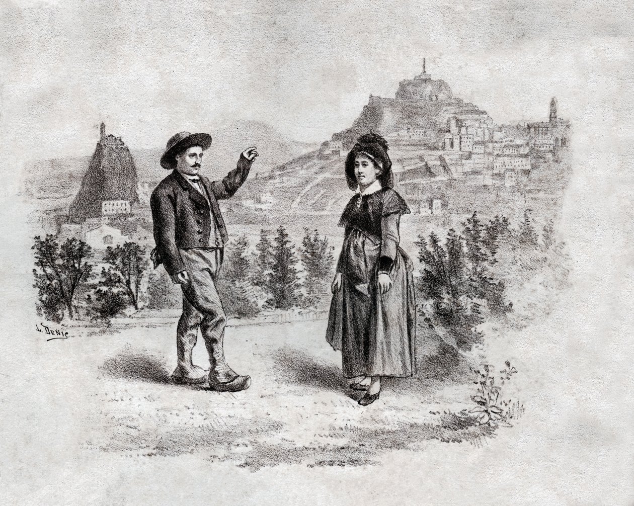 Auvergnaci tančí nádivku v Puy en Velay ve Francii. cca 1900 (rytina) od . .
