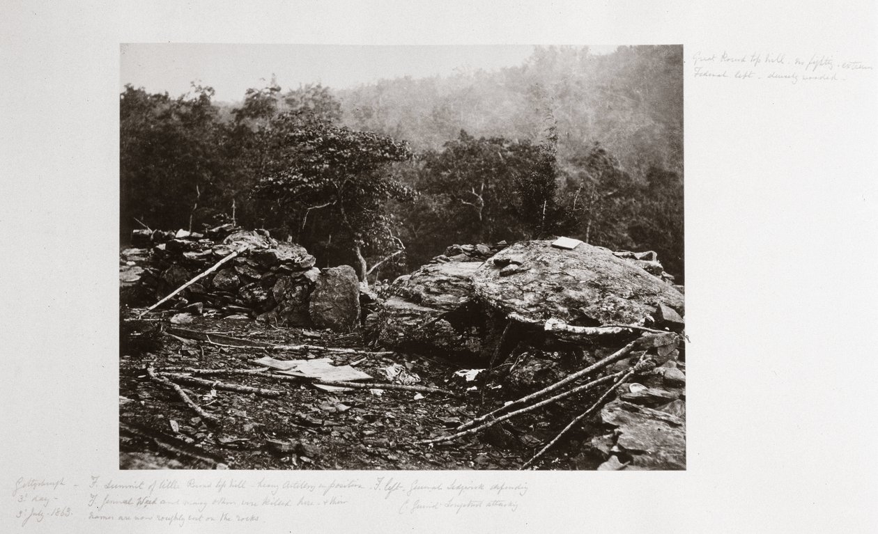 Breastworks on Little Round Top Hill, Gettysburg, Pennsylvania, červenec 1863 od Ferdinand Georg Waldmuller