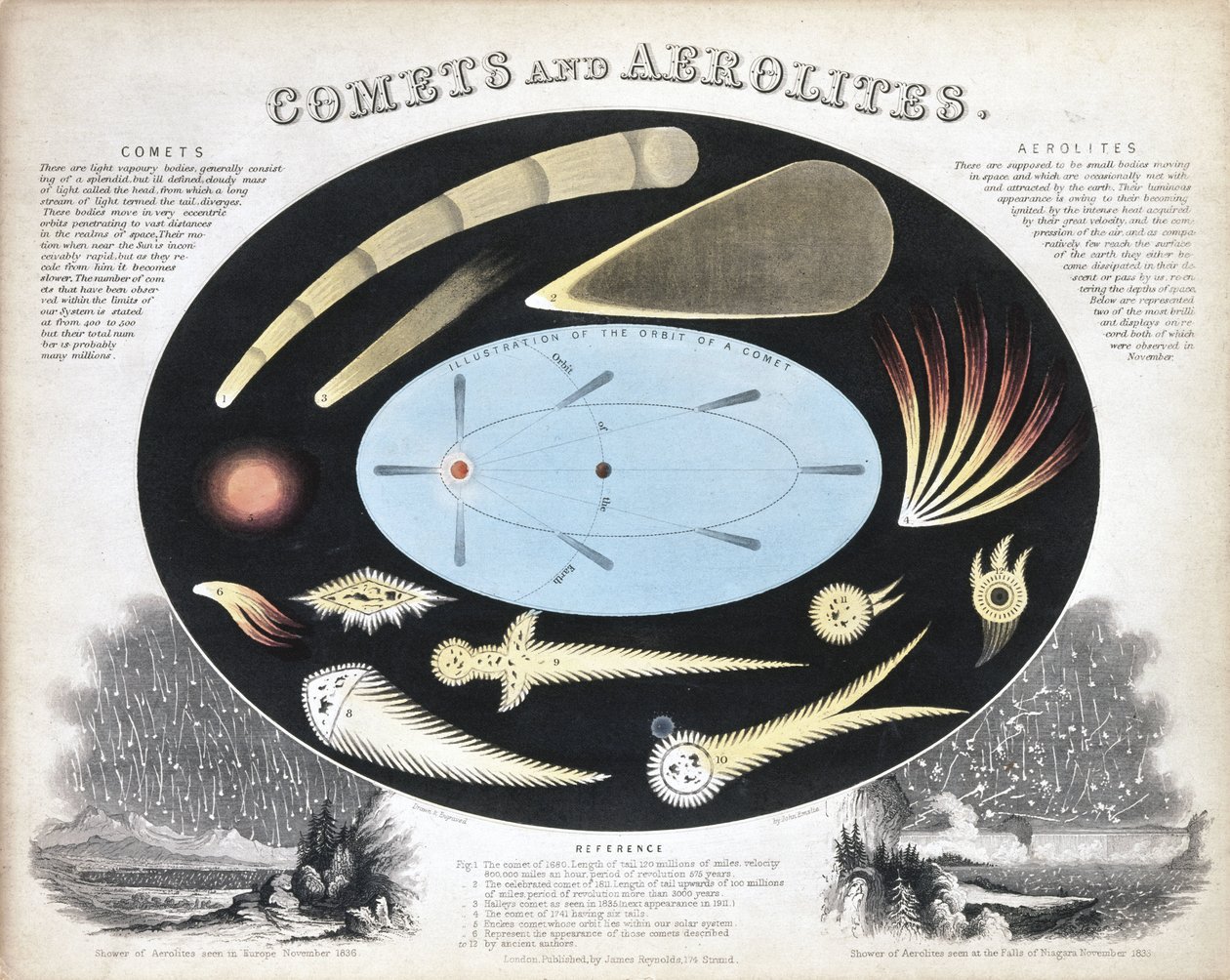 Komety a aerolity (meteory), c 1851 od Frederick (attr. to) Barnard