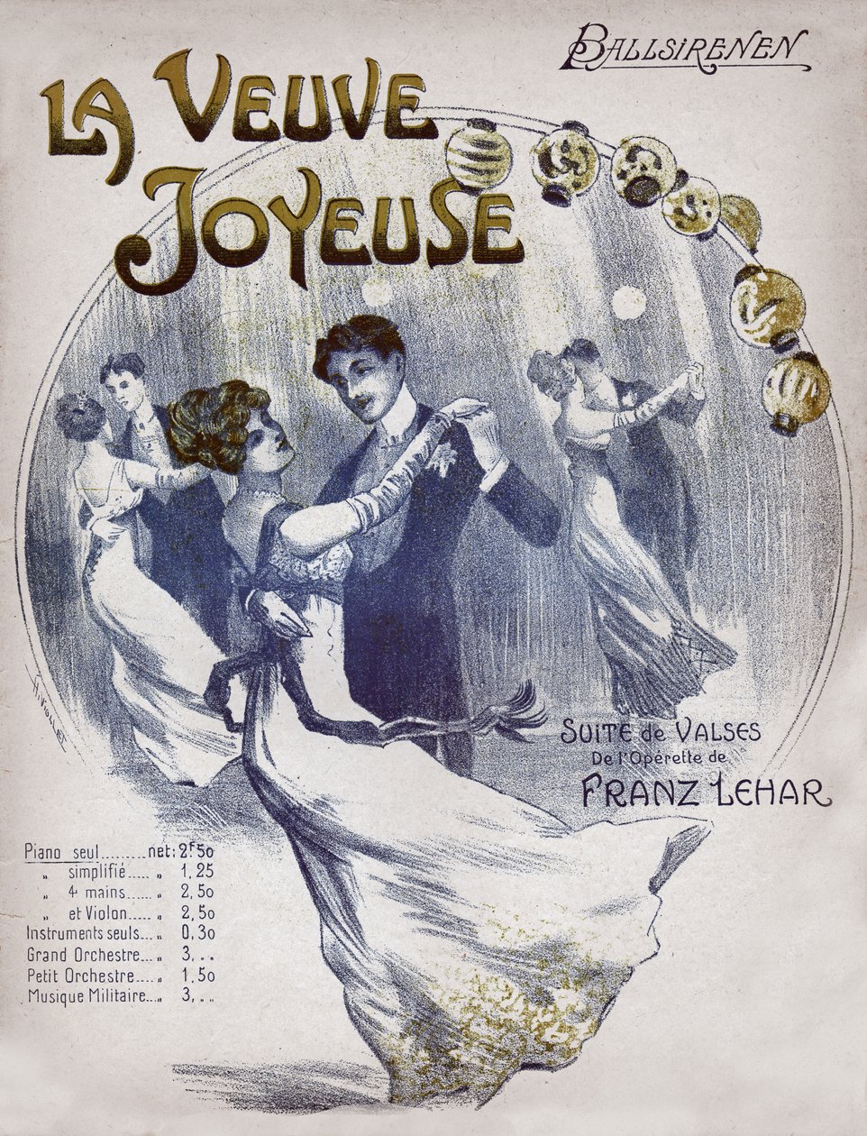 Páry tančí valčík Ballsirenen. cca 1910 (ilustrace) od . .