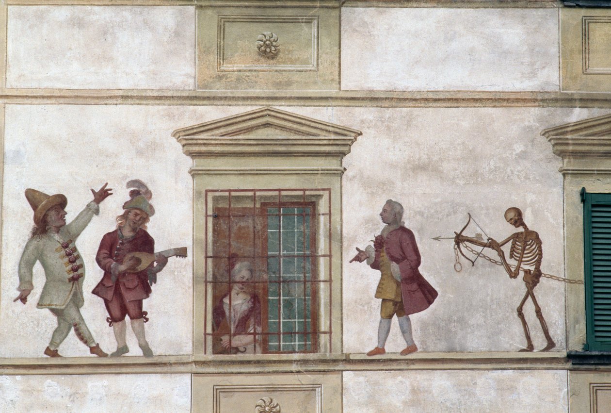 Tanec smrti, freska, dům Milesi, Cassiglio, Lombardie, Itálie od Georg Carl Heinrich Dollmann