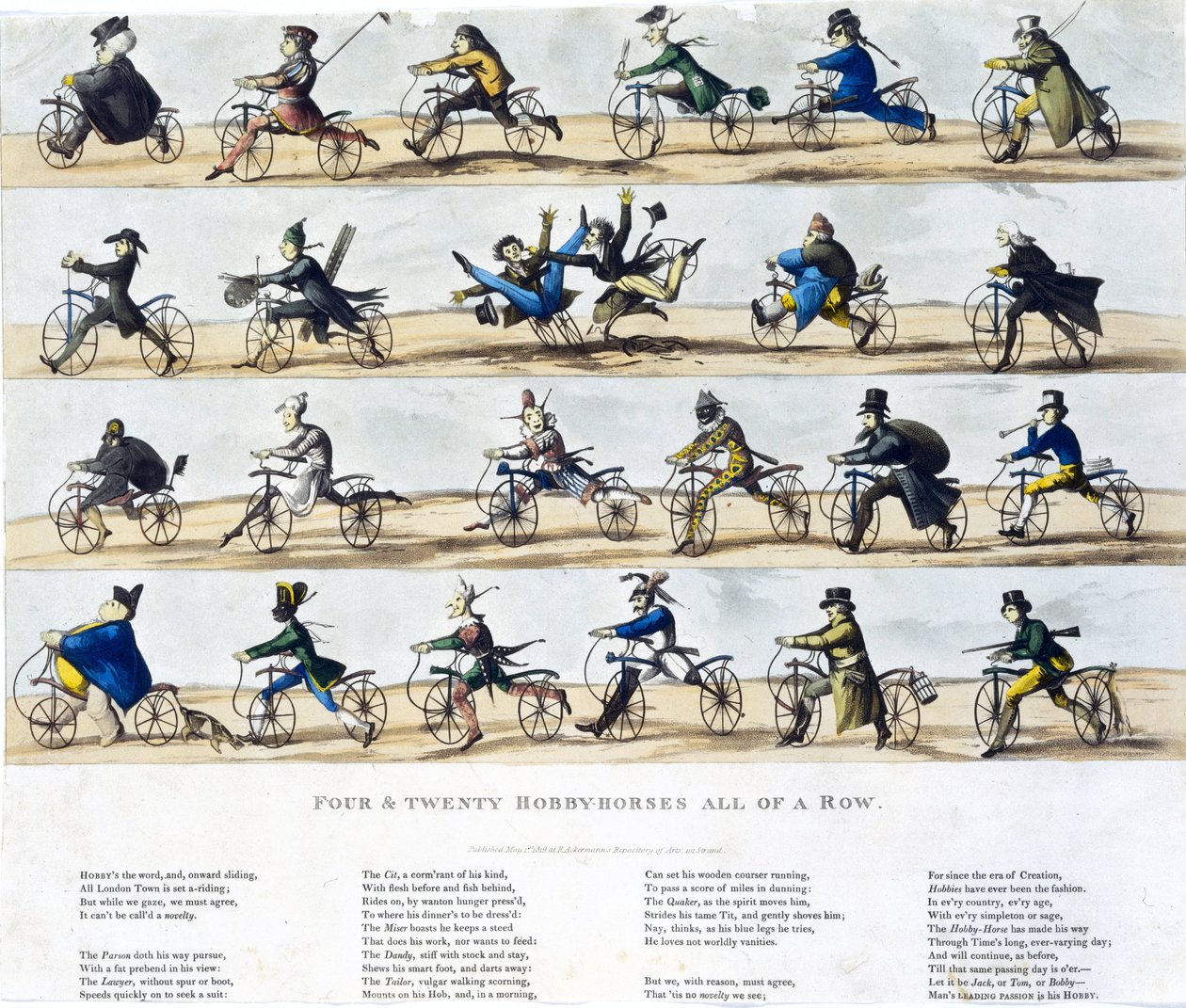Draisiennes dite velocipedes: Čtyři a dvacet koní hobby všech v řadě od Ferdinand Georg Waldmuller