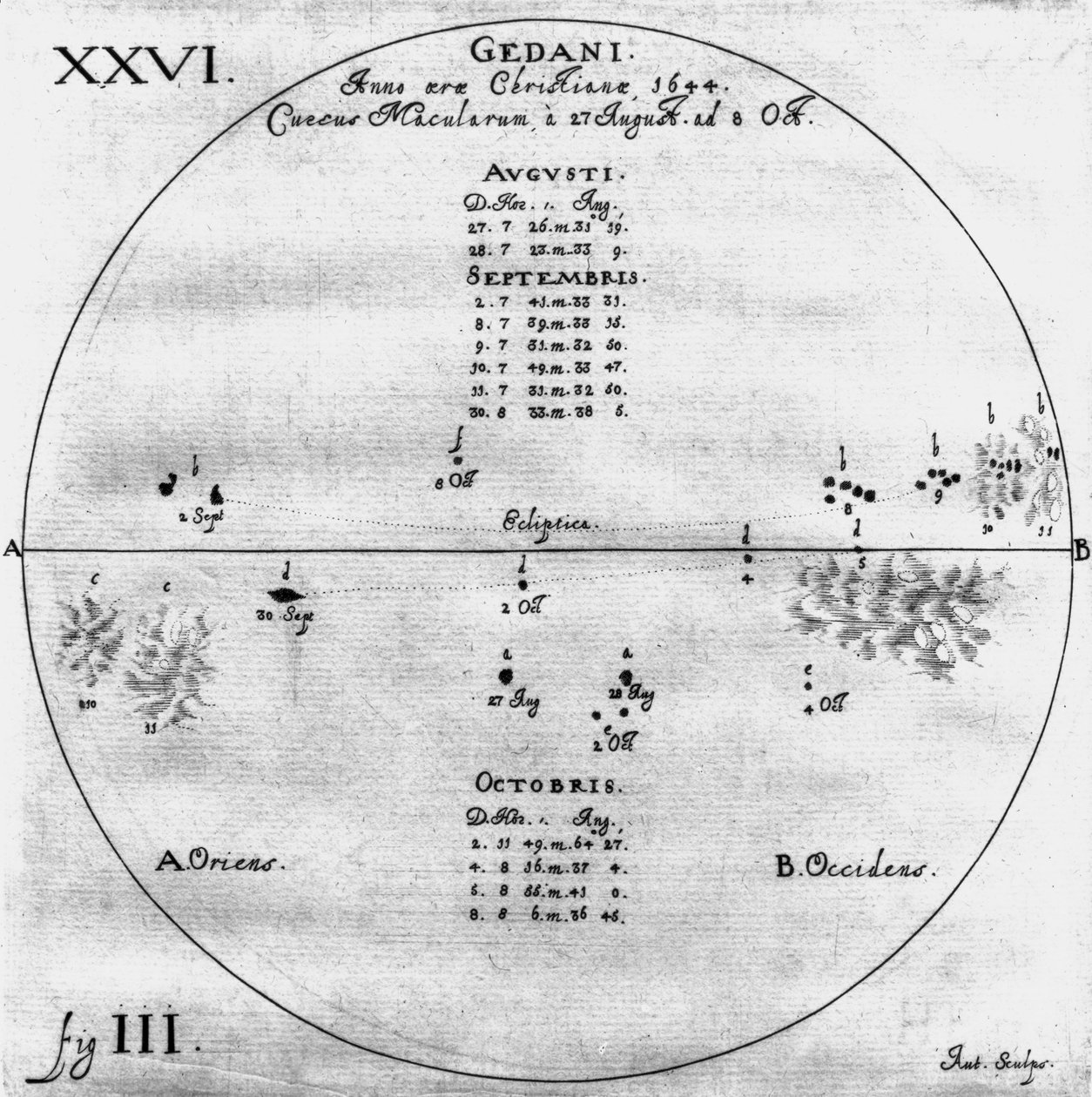Kresby slunečních skvrn, 27. srpna - 8. října 1644 od Frederick (attr. to) Barnard
