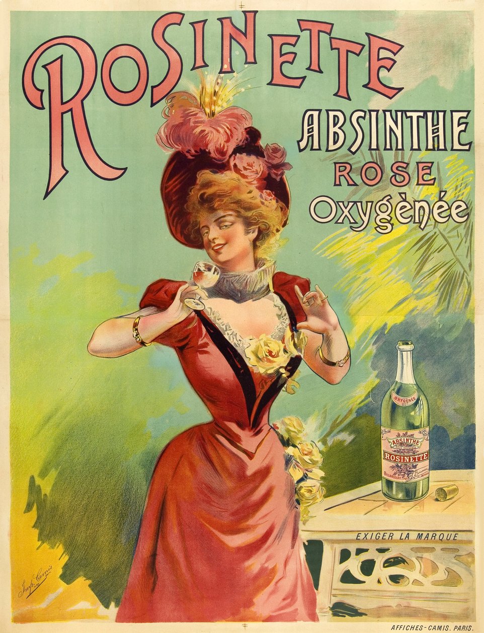 Elegantní žena oblečená v módě Belle Epoque a vychutnávala si sklenku absinthu od Frederick (attr. to) Barnard