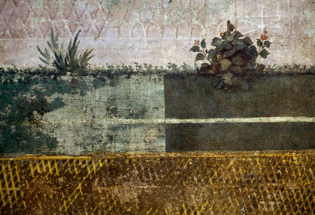 Váza na květiny, detail z fresky zobrazující zahradu s ovocnými stromy a ptáky, z domu Livia na Palatine hill, Řím, Itálie. římská civilizace od Georg Carl Heinrich Dollmann