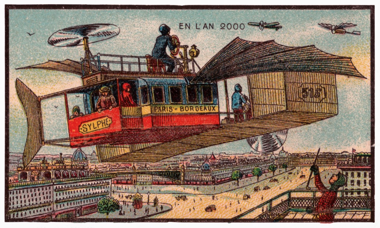 Létající autobus v Paříži, kolem roku 1910 od . .