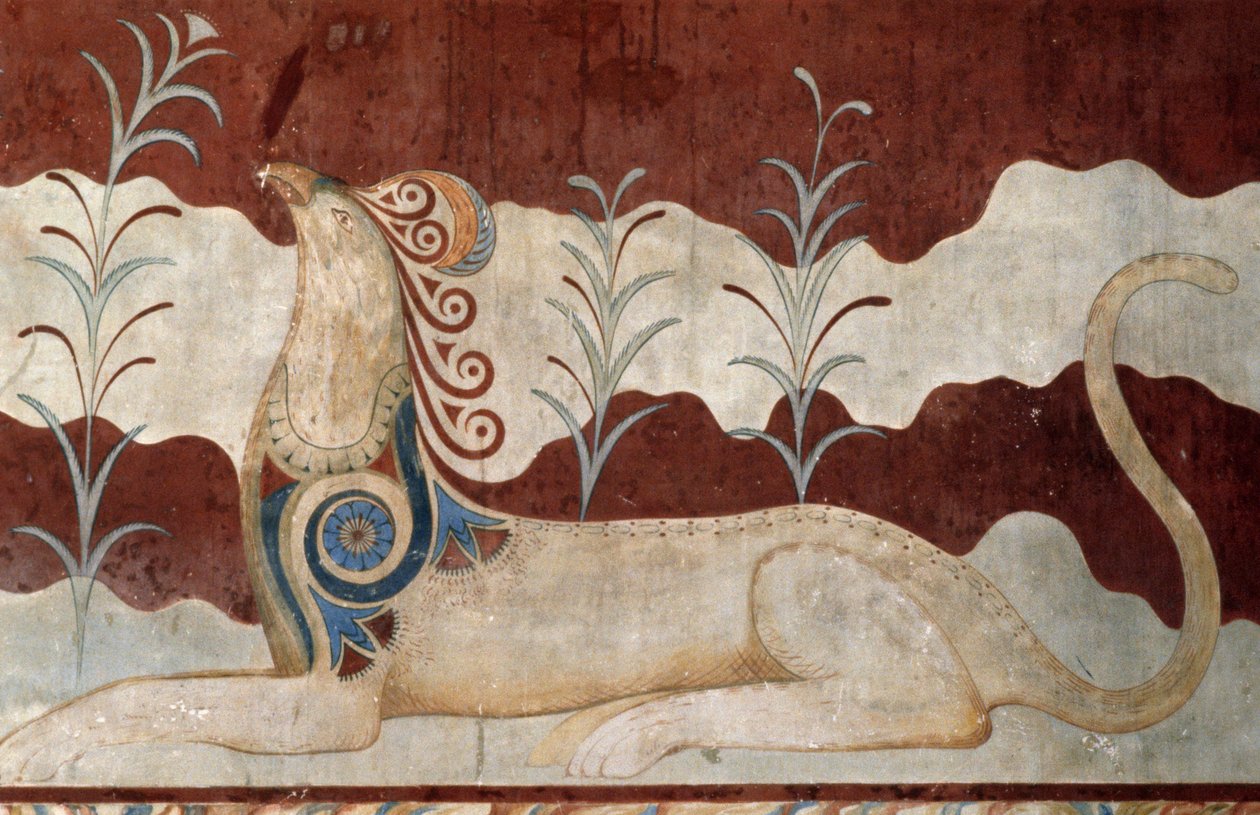 Griffin, freska v trůnním sále, palác Knossos, Kréta, Řecko, minojská civilizace od Georg Carl Heinrich Dollmann