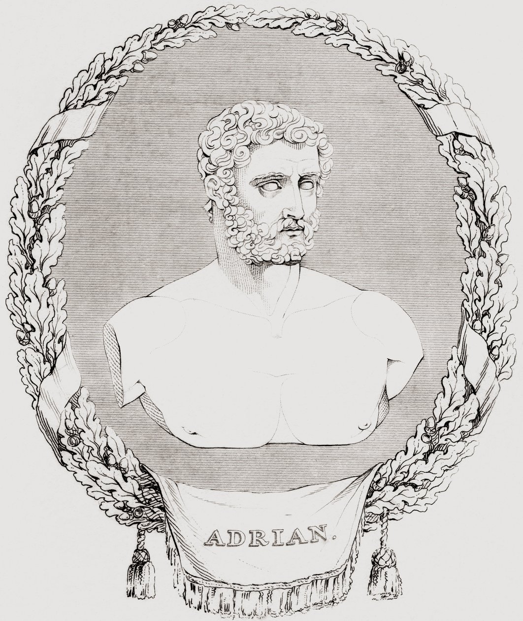 Hadrian, Publius Aelius Trajanus Hadrianus Augustus (76 – 138), římský císař, z „Historické galerie portrétů a maleb“, vydáno 1808 od Ferdinand Georg Waldmuller