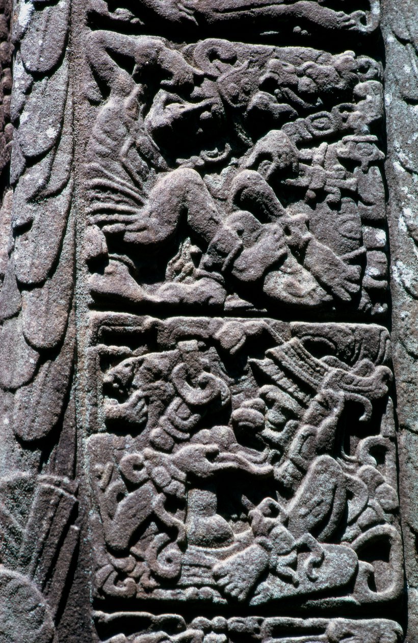 Hieroglyfy na Stéle D v Quirigua, Izabal, Guatemala, pozdní klasické období, cca 600-900 našeho letopočtu (foto) od Hippolyte Lalaise Devéria