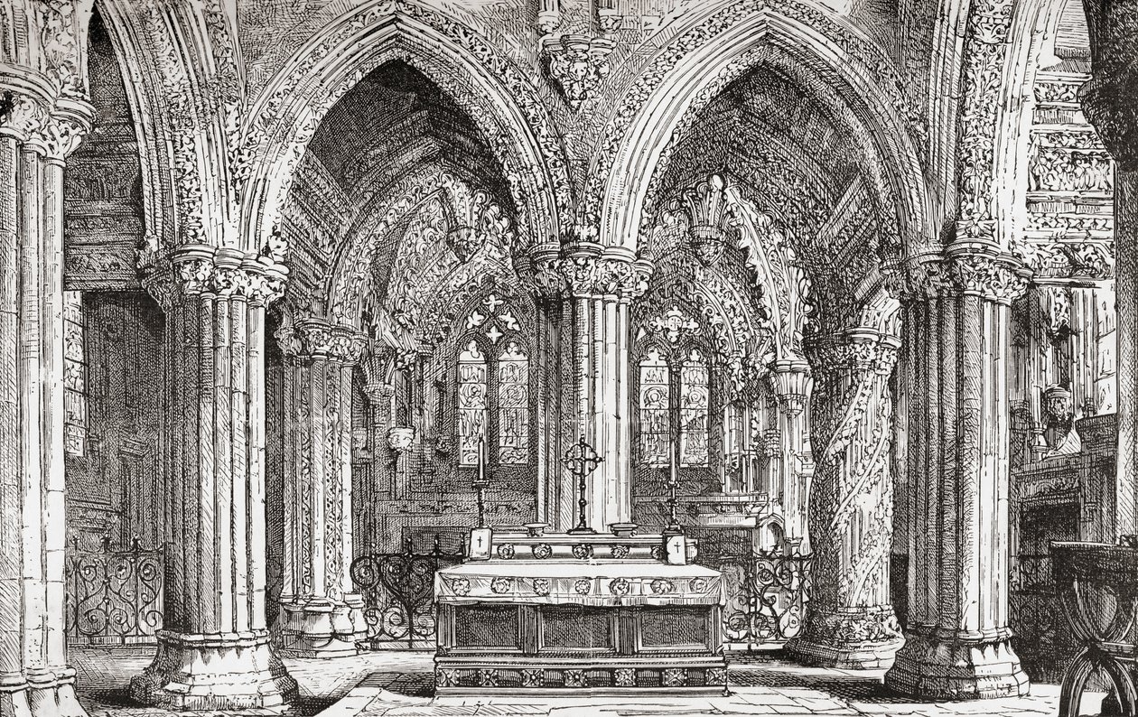 Interiér kaple Rosslyn, Roslin, Midlothian, Skotsko. od . .