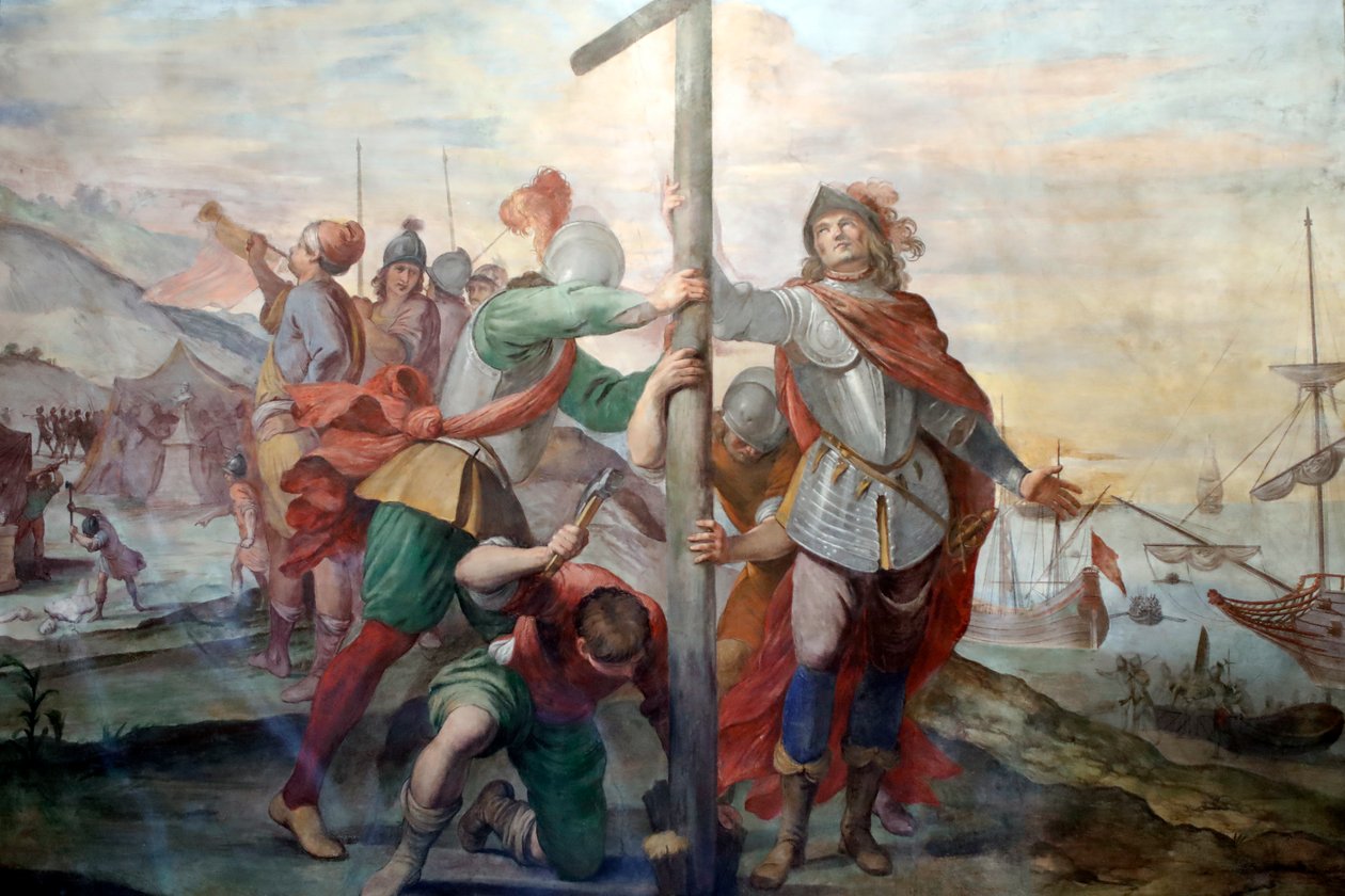 Přistává Kryštof Kolumbus. Čerstvý. Palazzo Fieschi-Crosa Di Vergagni. Janov. Itálie. od . .
