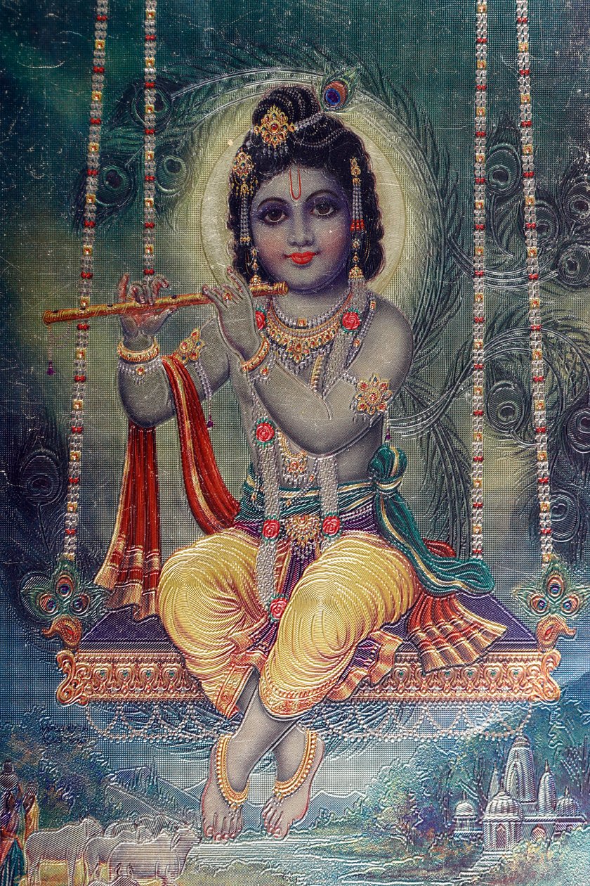 Pán Krišna s flétnou. hinduistický bůh. od . .
