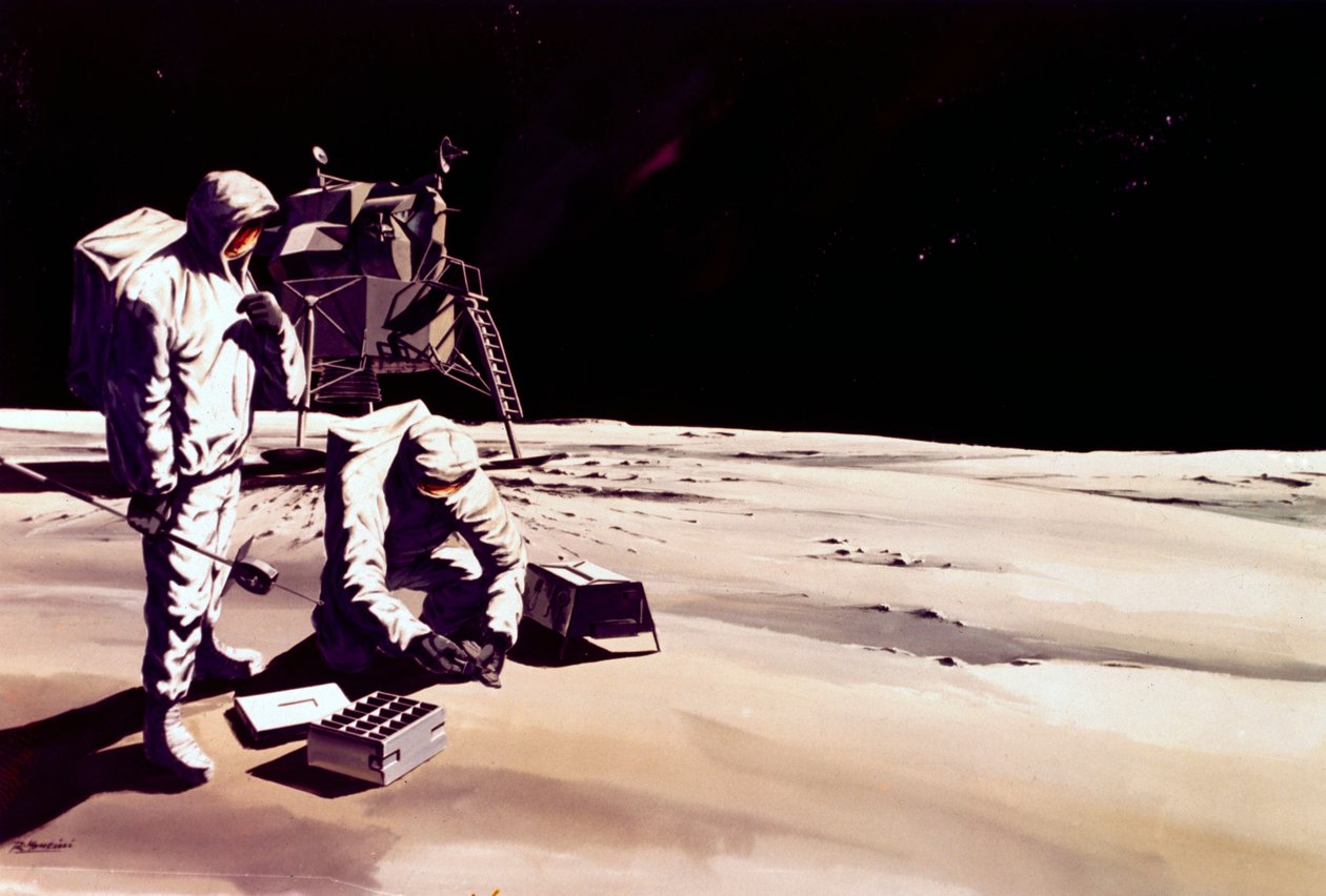 Manned Space Flight, USA, Apollo, General Artistův dojem z astronautů pracujících na Měsíci od Ferdinand Georg Waldmuller