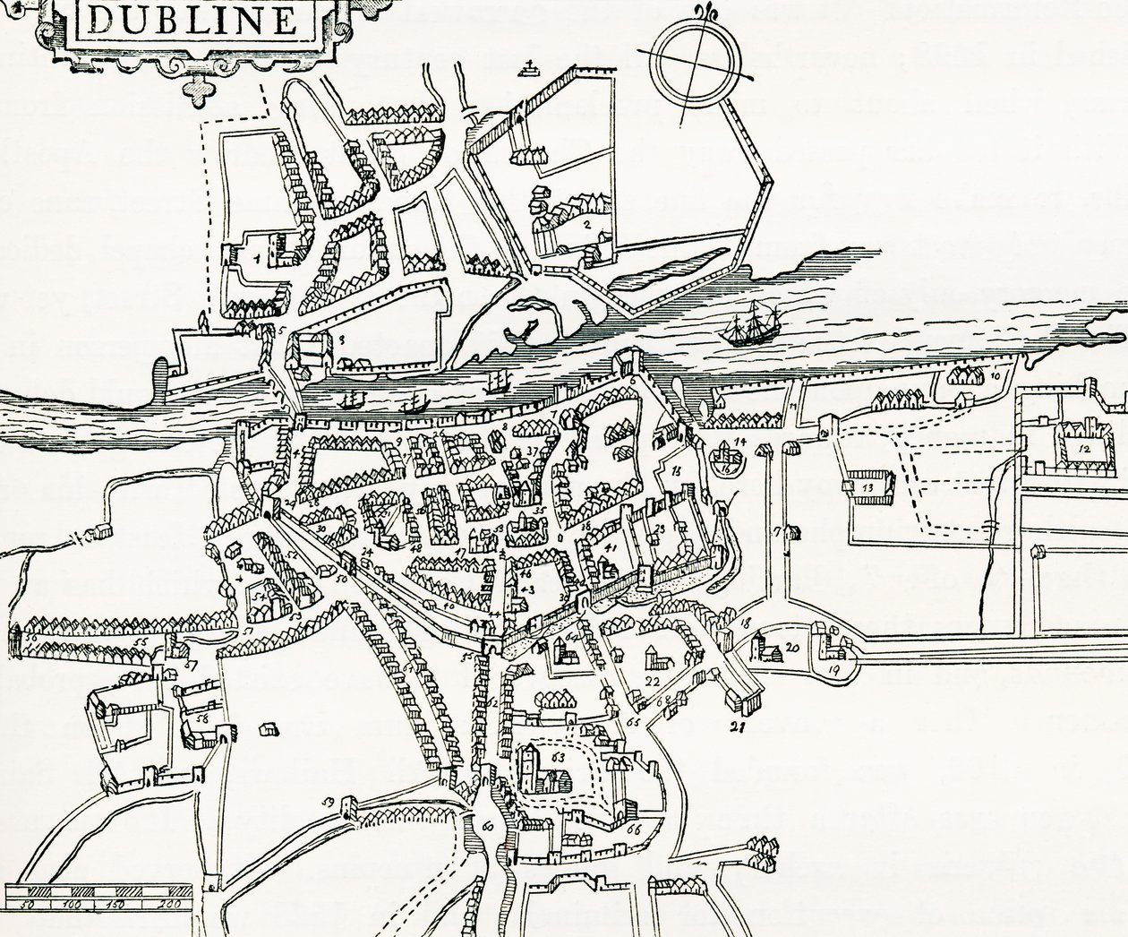 Mapa Dublinu, Irsko v roce 1610, z Our Own Country publikovaná v roce 1898 od Ferdinand Georg Waldmuller