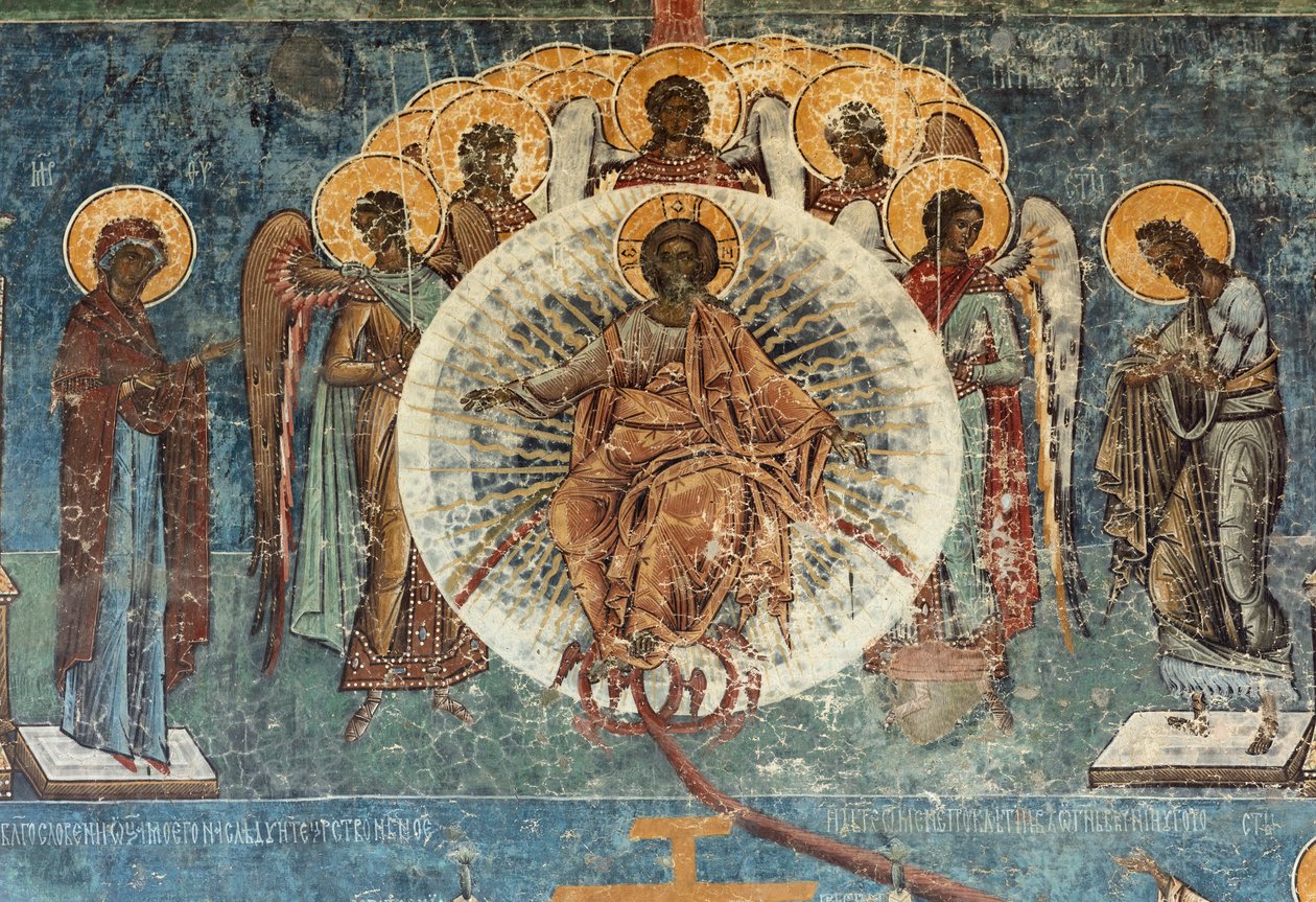 Klášter (manastirea Voronet). Kostel. Vnější. Nástěnné malby. Západní strana. Detail. od . .