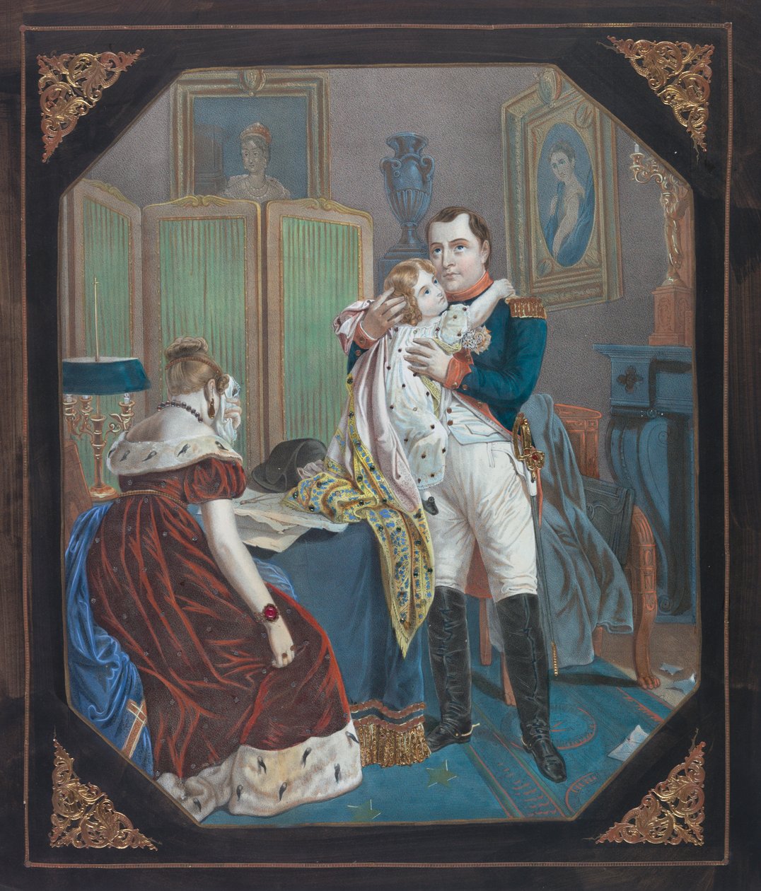 Napoleon a císařovna Marie-Louise s římským králem, kolem roku 1860 (litografie) od . .