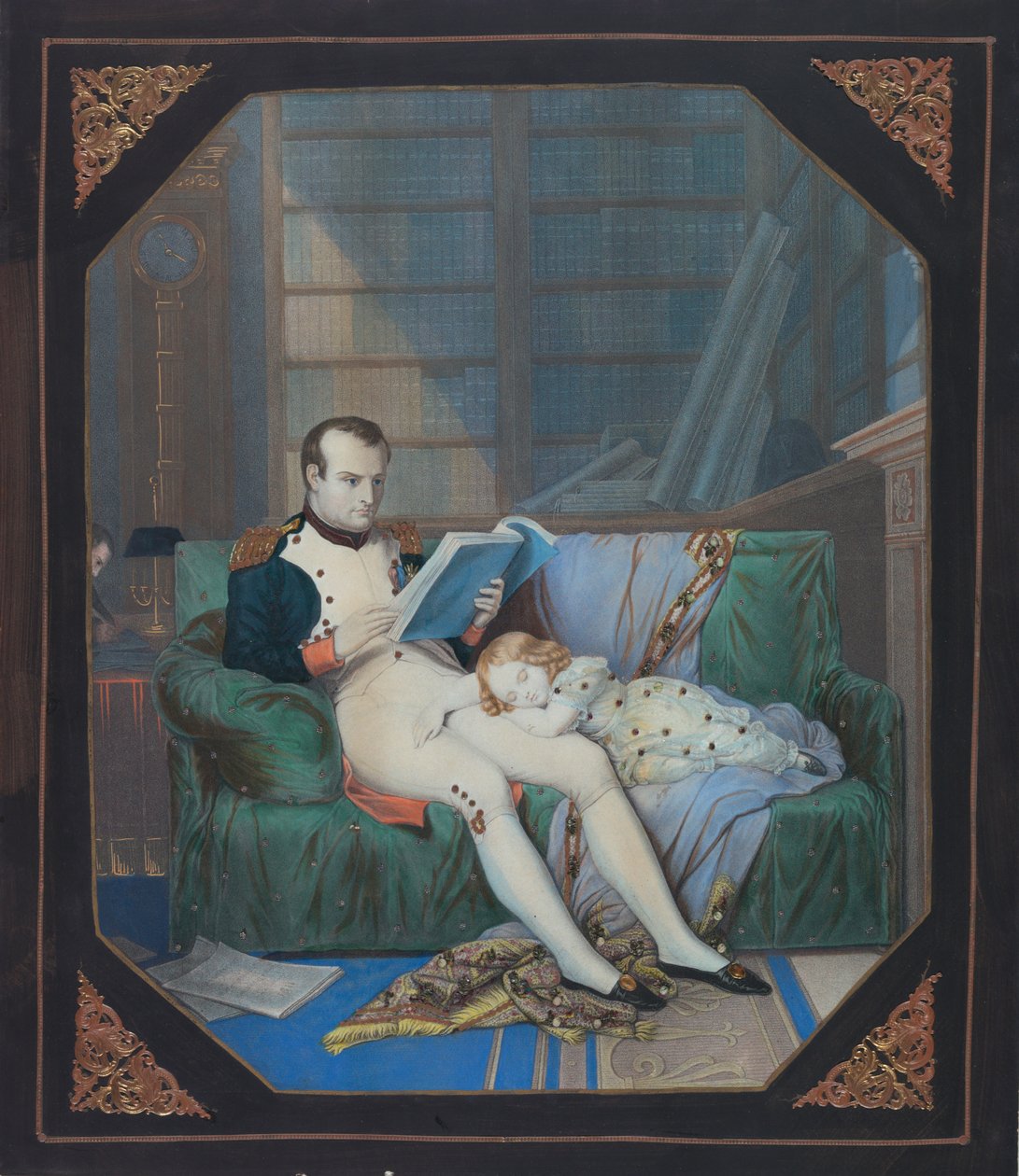 Napoleon ve své studii s římským králem, kolem roku 1860 (litografie) od . .