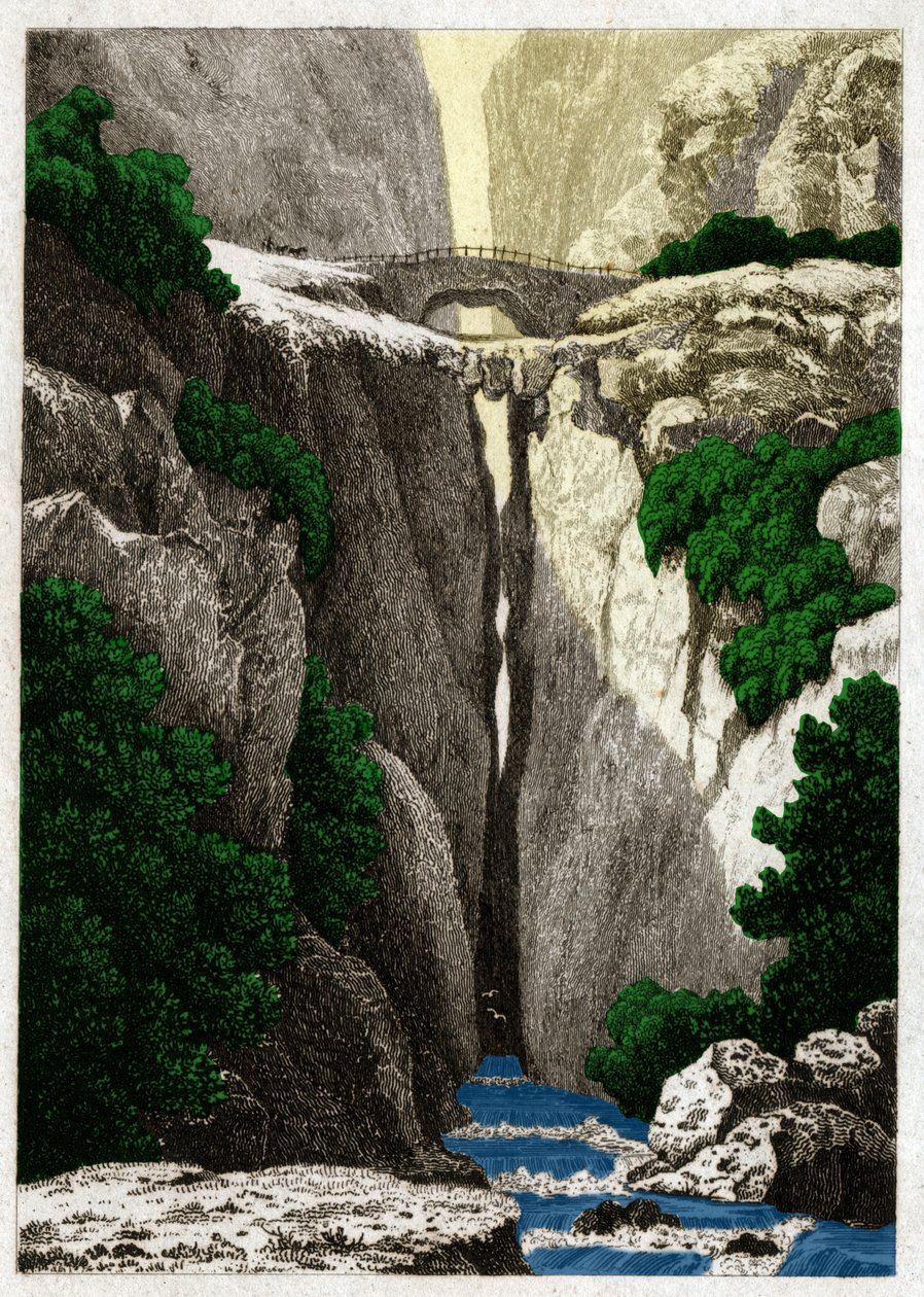 Přírodní mosty Icononzo, Kolumbie. ca. 1840 (rytina) od . .