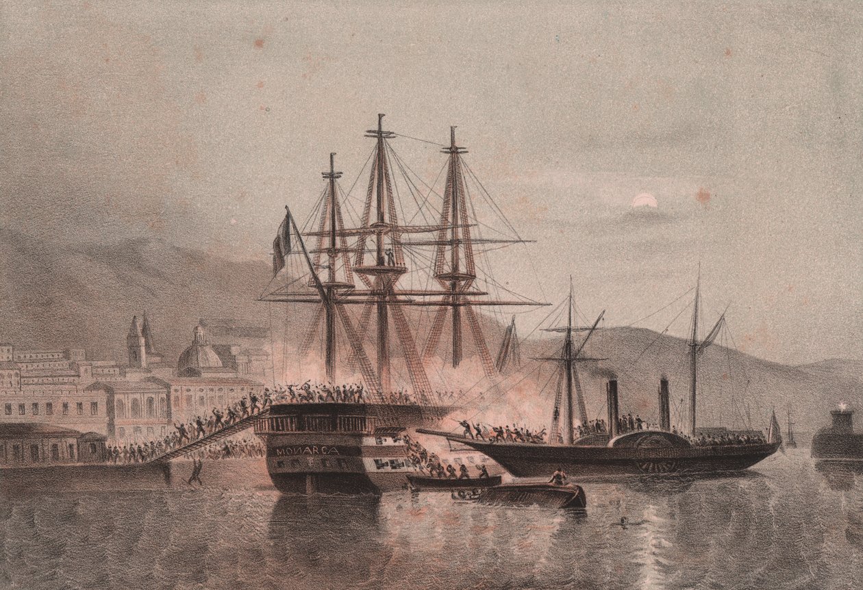 Neapolská loď Monarca napadená Tuckerym v přístavu Castellammare od William Walcutt