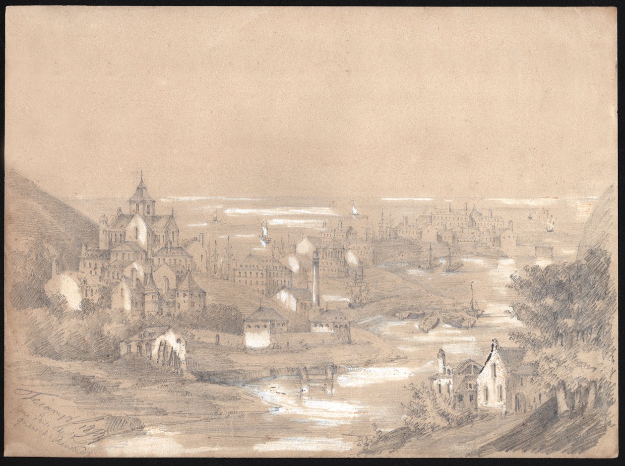 Panorama města Fecamp, Normandie. 1841 (kresba) od . .