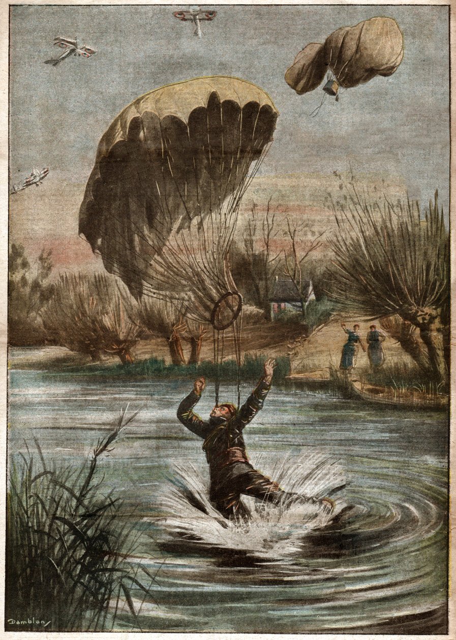 Parachutiste allemand pendant la Iere Guerre Mondiale. Německý parašutista v první světové válce. od Ferdinand Georg Waldmuller