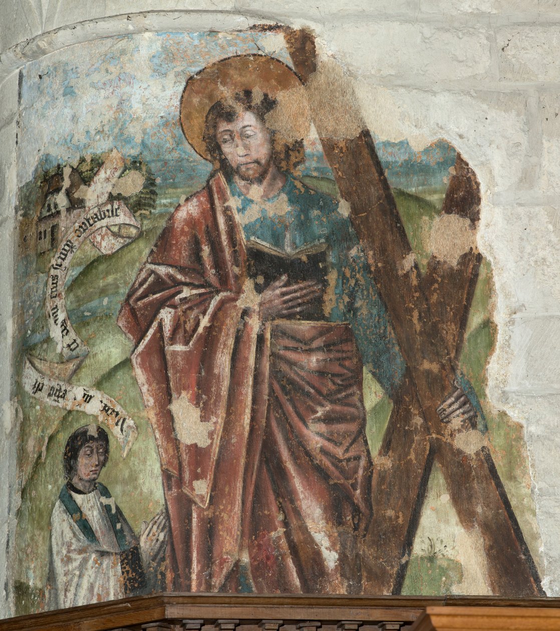 Farní kostel (farní kostel Panny Marie). Interiér. Sbor. Malba na zdi. od . .