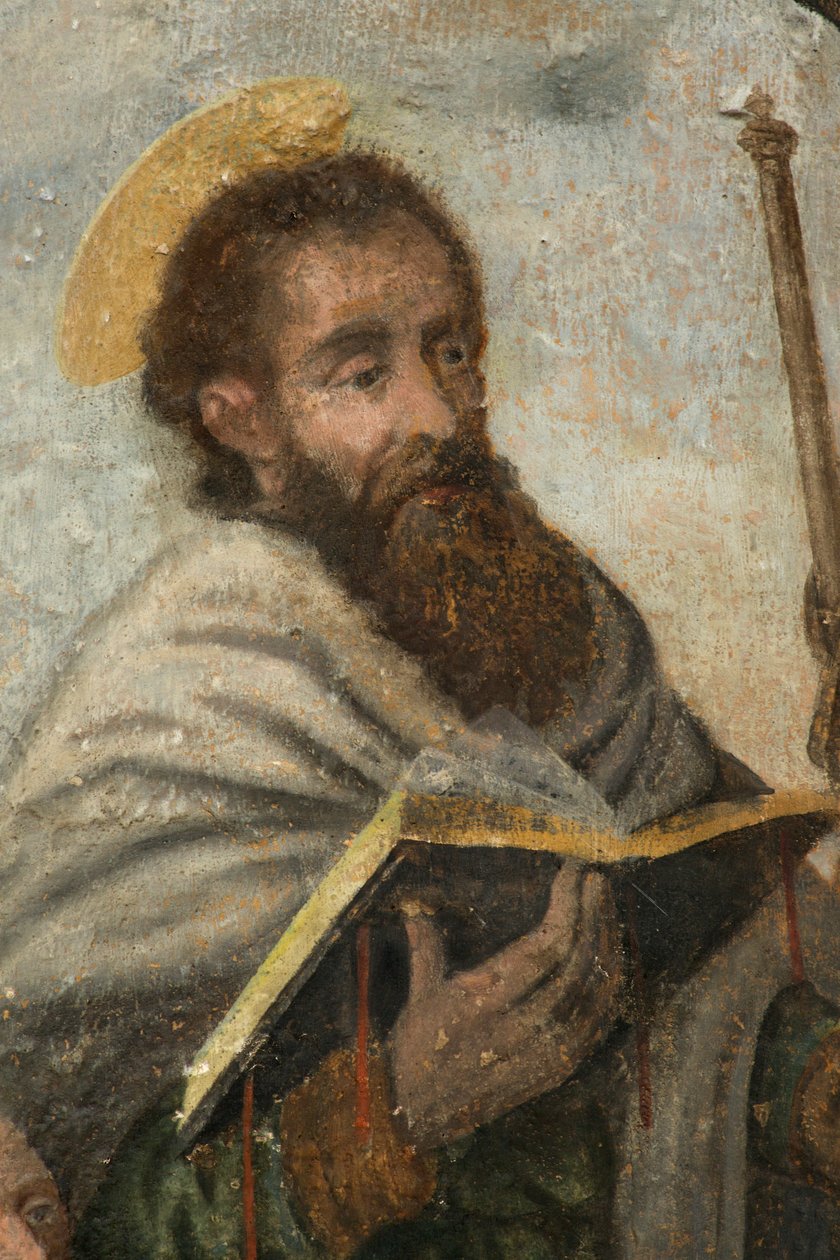 Farní kostel (farní kostel Panny Marie). Interiér. Sbor. Malba na zdi. od . .