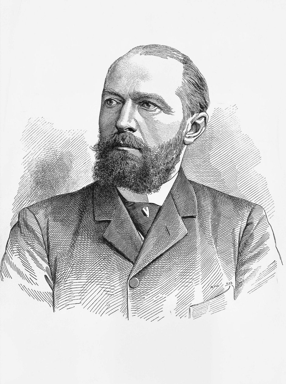 Portrét Emila von Behringa (1854-1917), německého fyziologa a bakteriologa, nositele Nobelovy ceny za chemii v roce 1901, rytina od William Walcutt