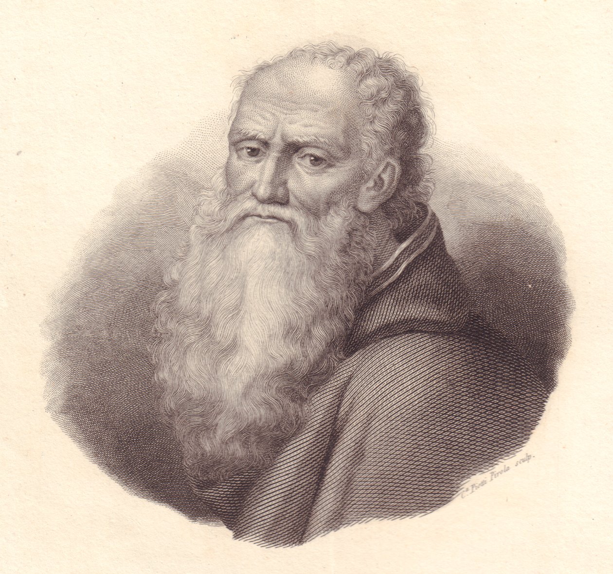 Portrét italského malíře Bernardina Luiniho (kolem 1481-1532), mědirytina od Caterina Piotti-Pirola z autoportrétu Luiniho od William Walcutt
